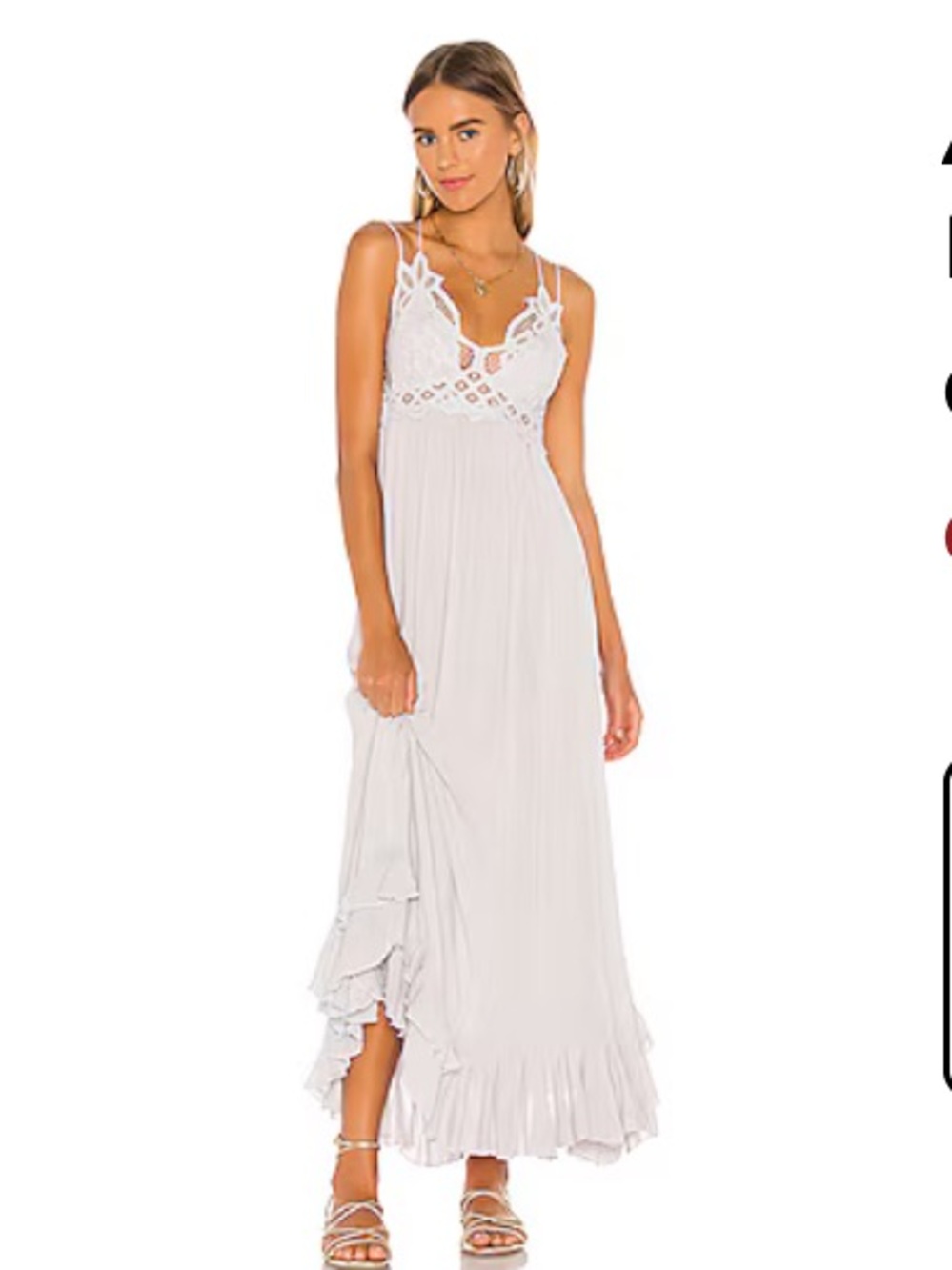 Free People Adella White Lace Bodice Maxi Dress with Spaghetti Straps